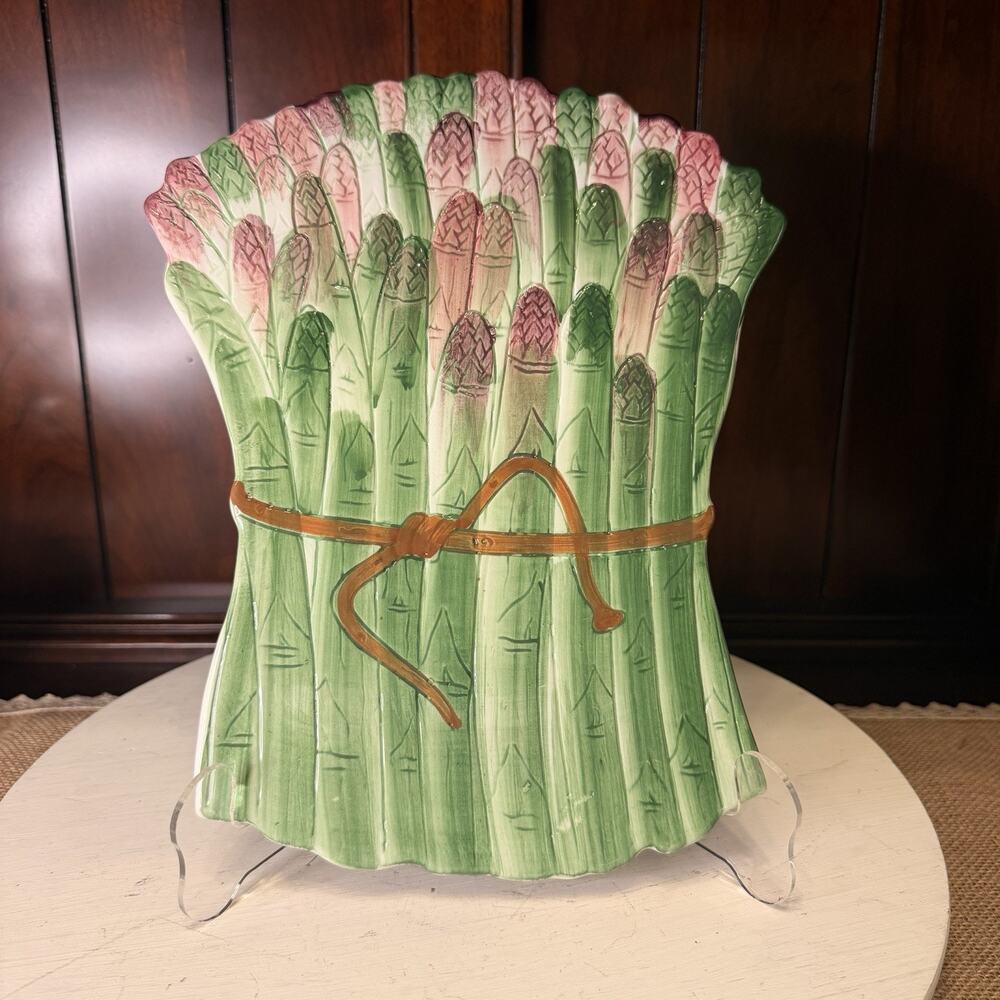 Vintage Hand Painted Asparagus Trivet Wall Plate Ceramic Made in Italy